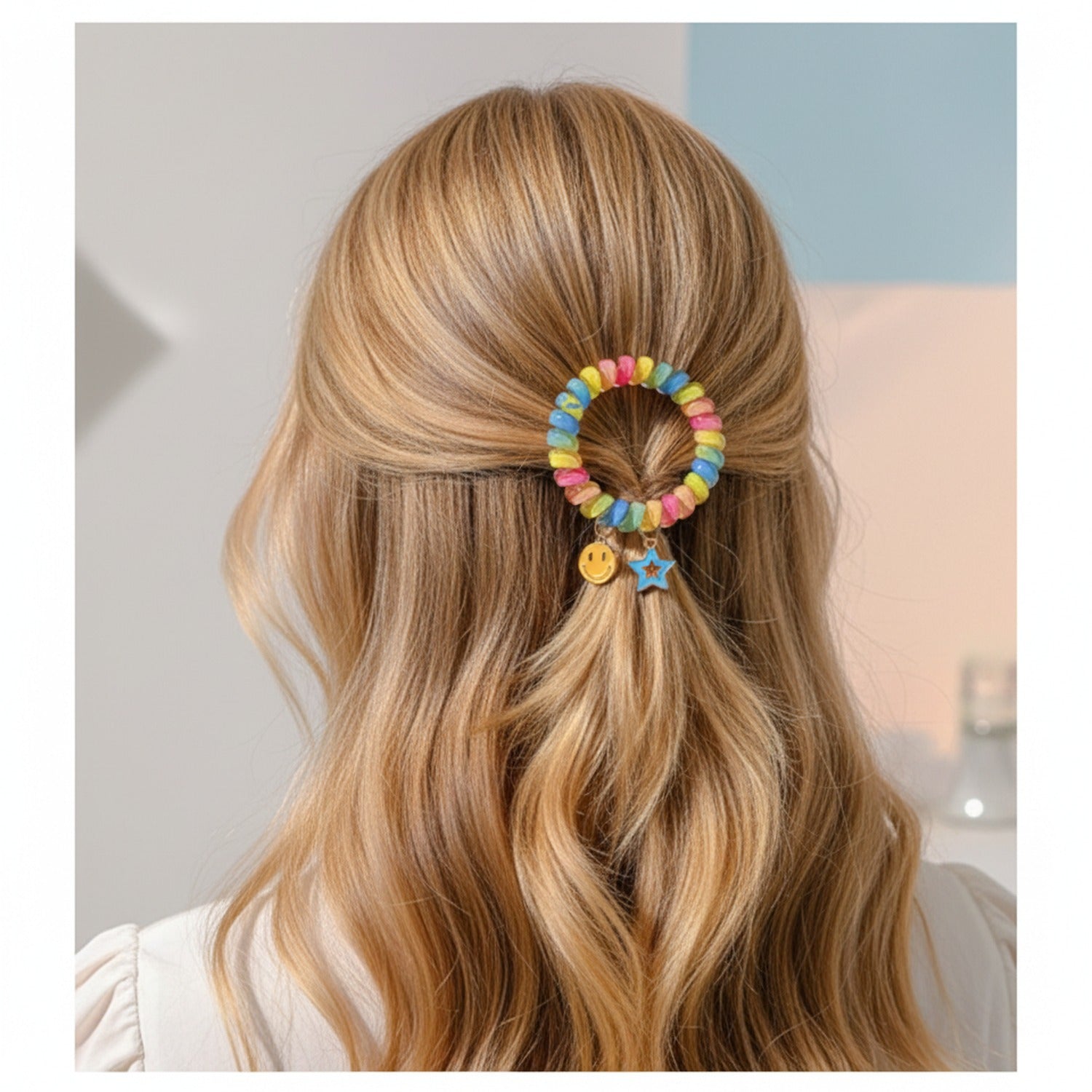 Colorful Beaded Hair Tie Bracelet With Charm