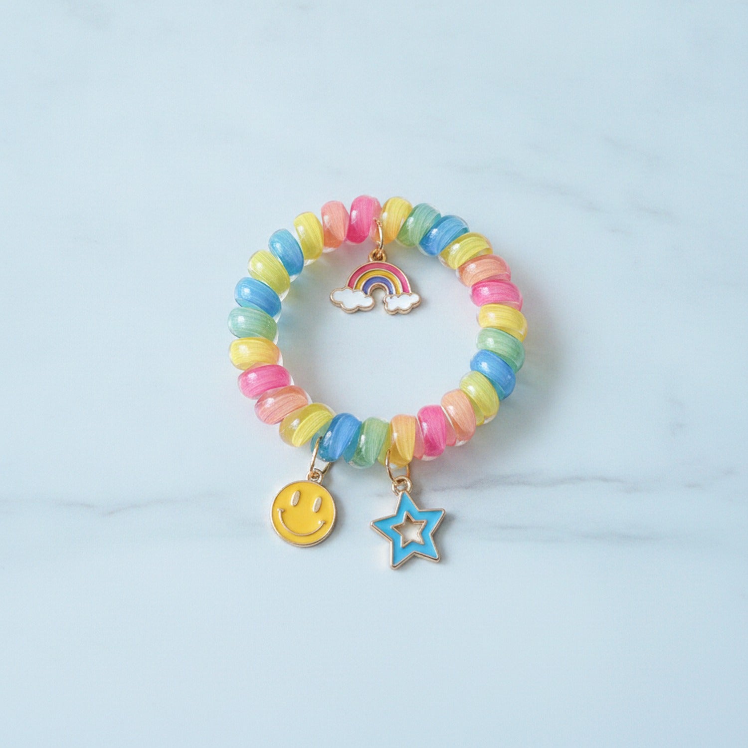 Colorful Beaded Hair Tie Bracelet With Charm