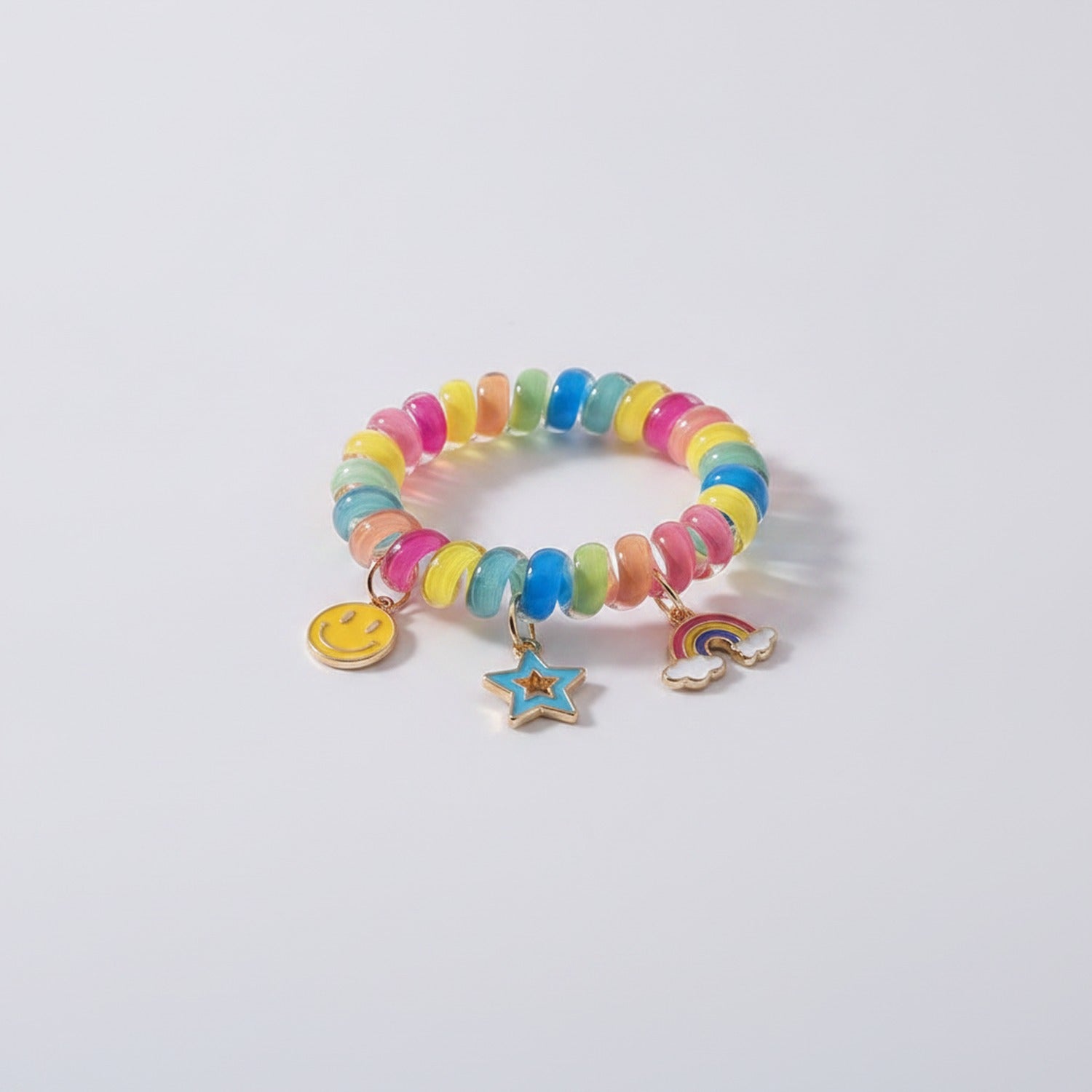 Colorful Beaded Hair Tie Bracelet With Charm