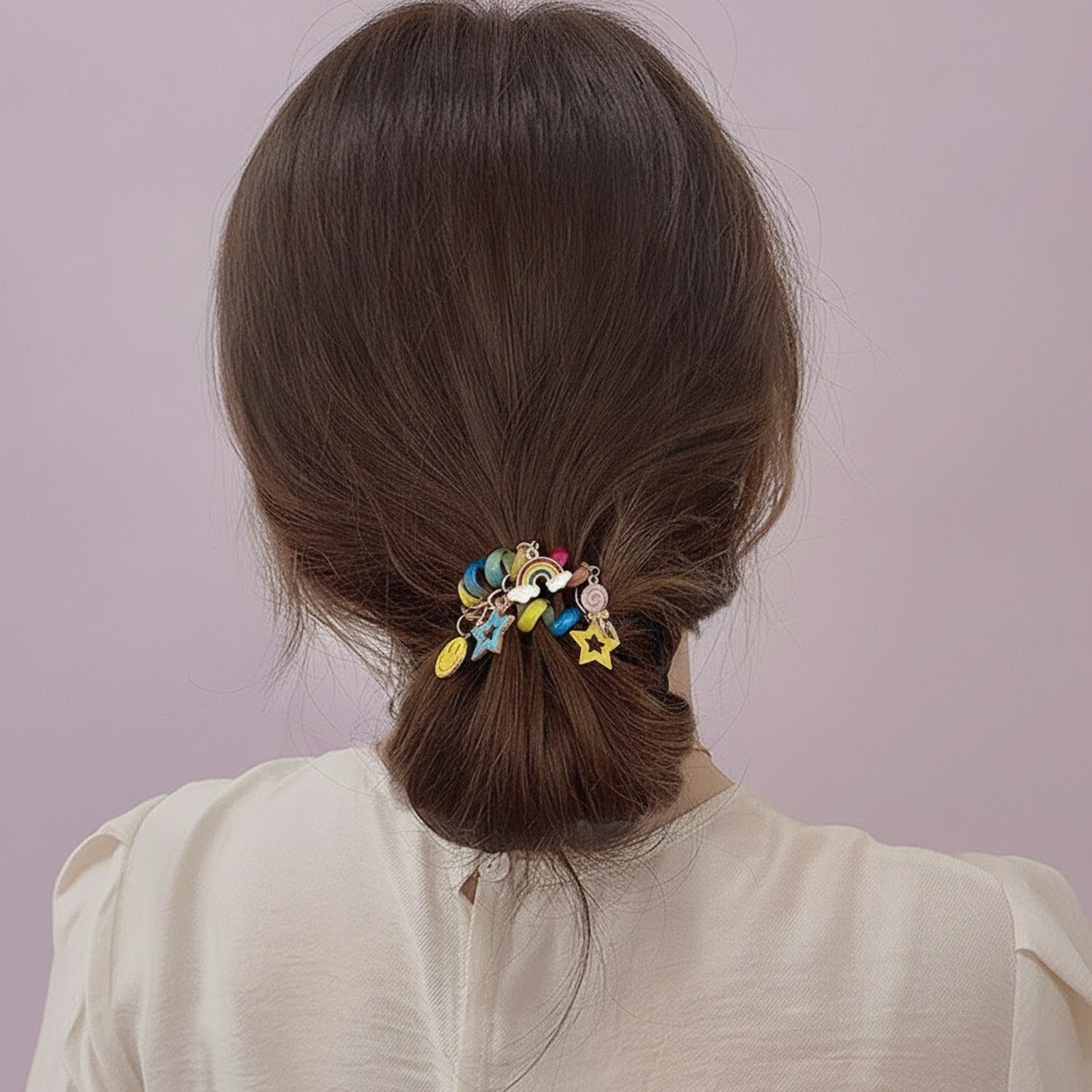 Colorful Beaded Hair Tie Bracelet With Charm