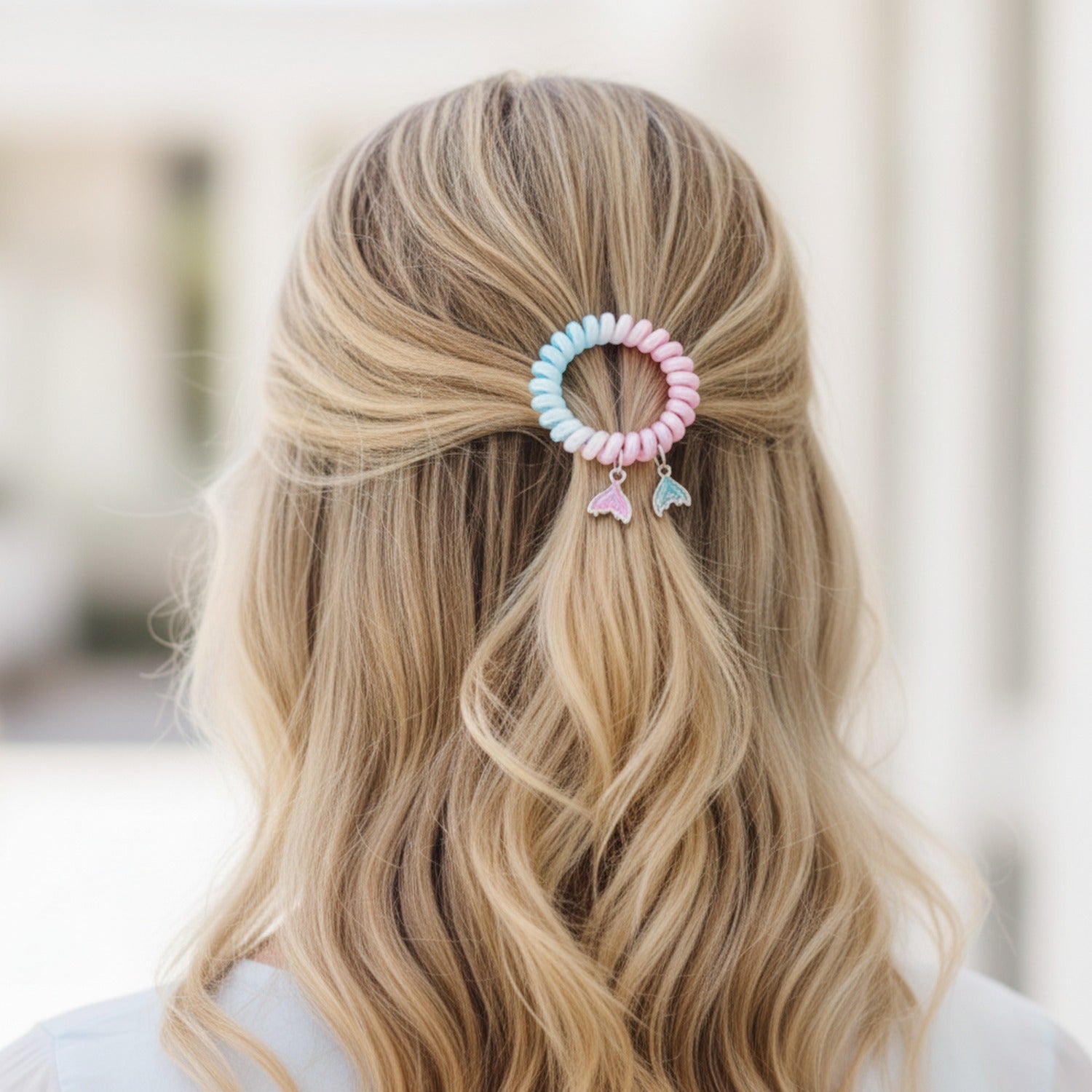 Pastel Gradient Mermaid Tail Charm Hair Coil Scrunchie