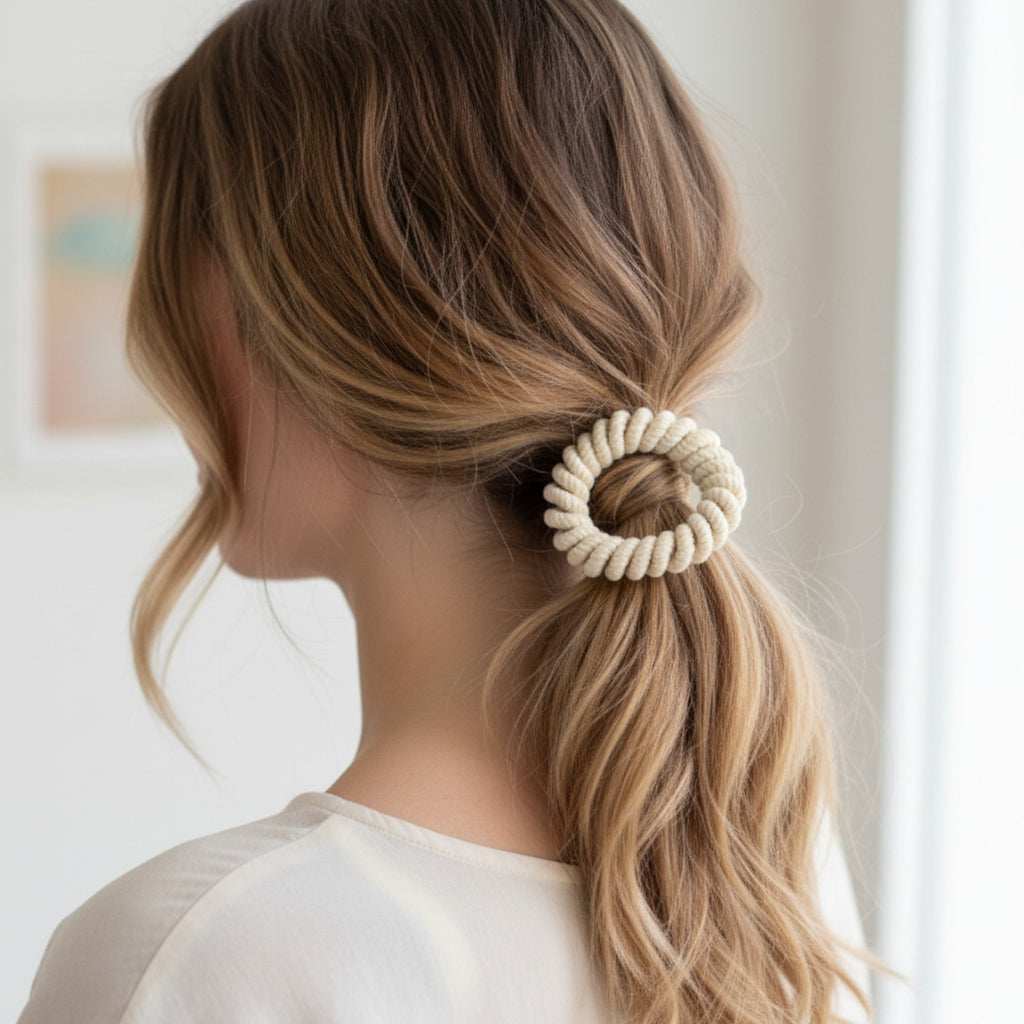 Cream Twisted Rope Hair Scrunchie