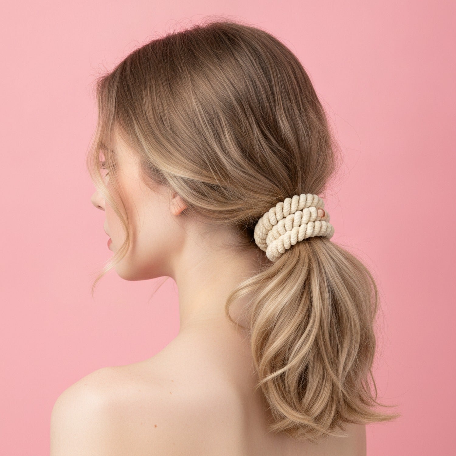 Cream Twisted Rope Hair Scrunchie