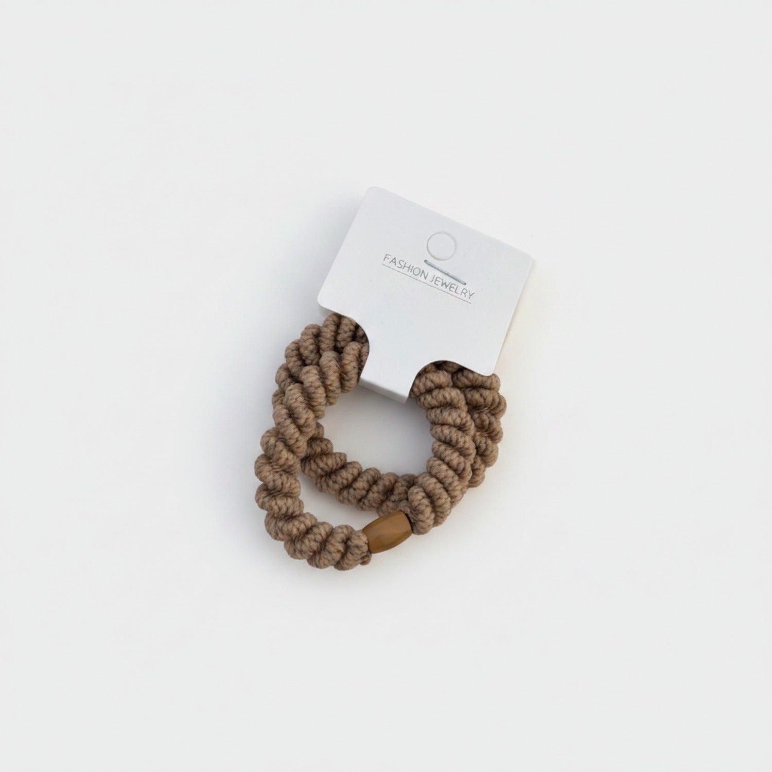 Beige Rope Scrunchie With Wood Bead Detail