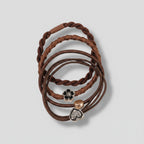 Brown Twisted Hair Tie Set With Heart Charms