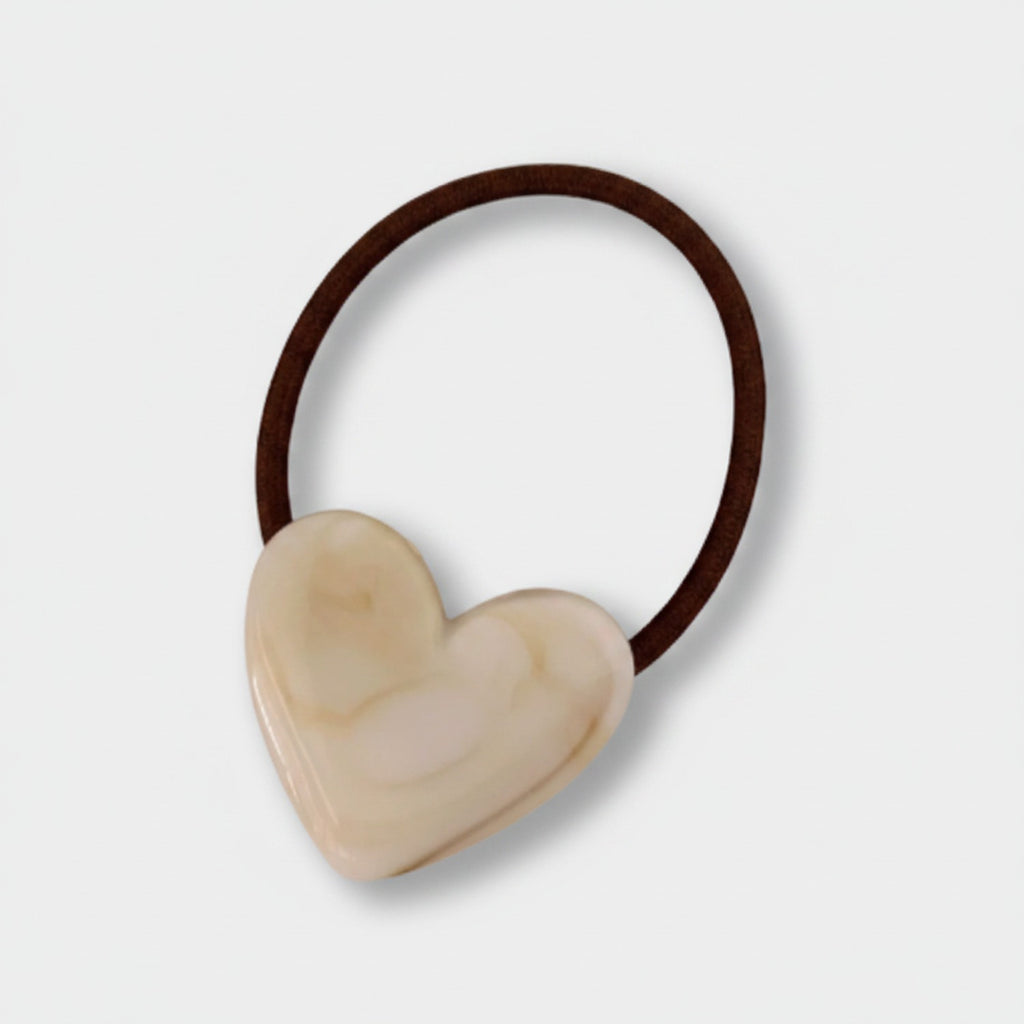 Heart Charm Cream Hair Tie Scrunchie