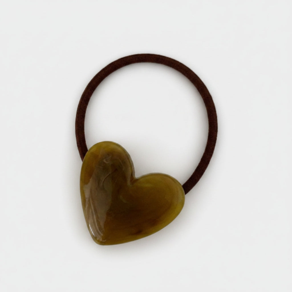 Olive Heart Charm Hair Tie Scrunchie