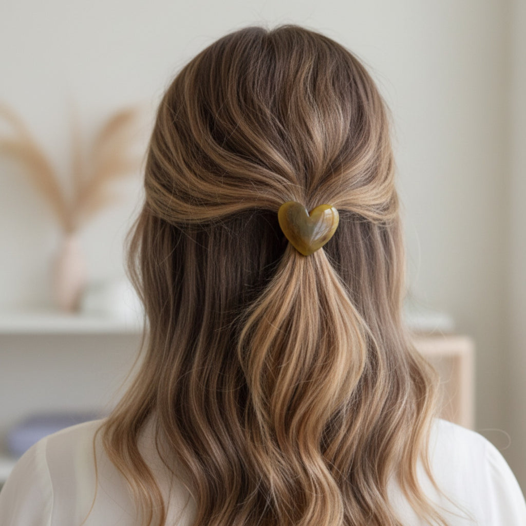 Olive Heart Charm Hair Tie Scrunchie