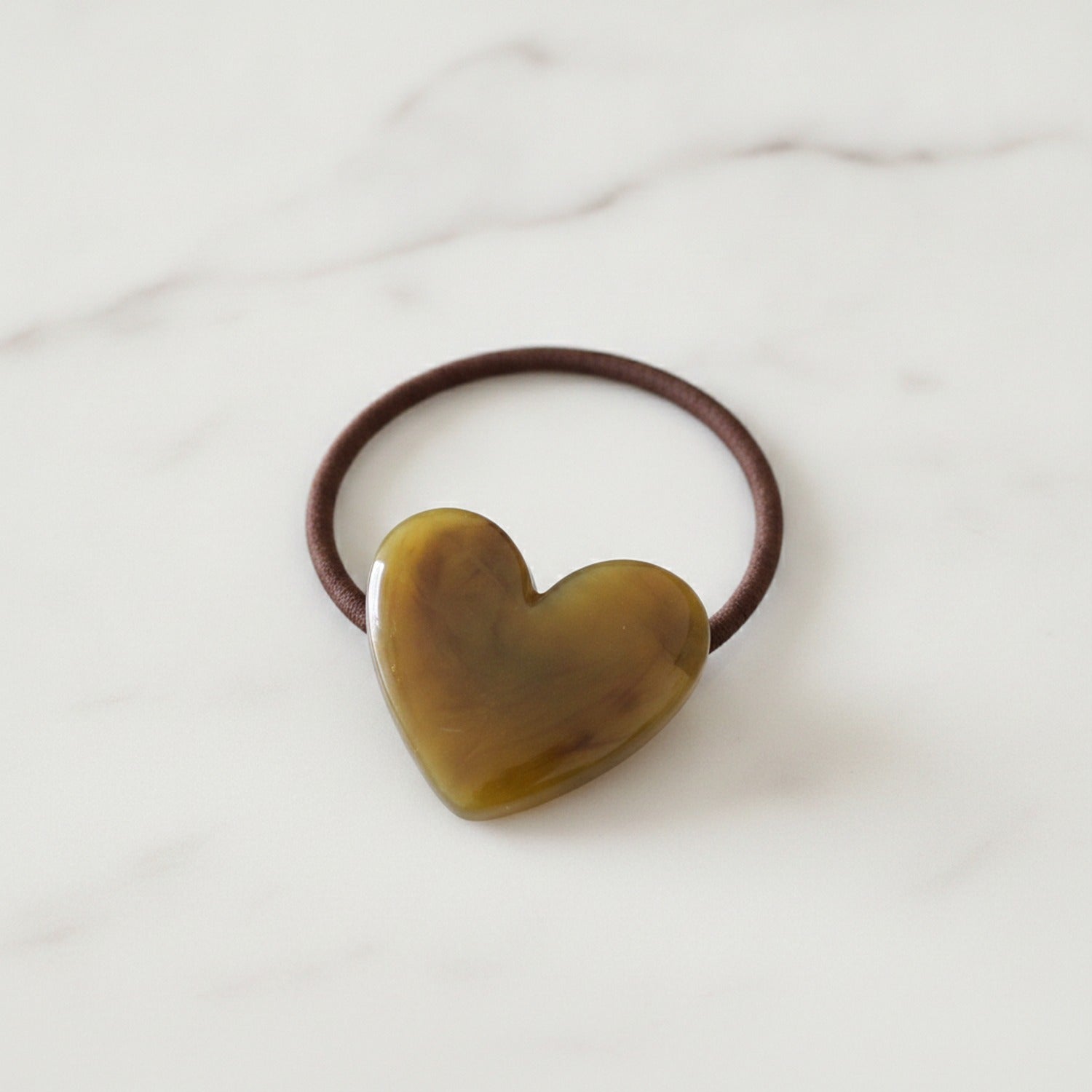 Olive Heart Charm Hair Tie Scrunchie