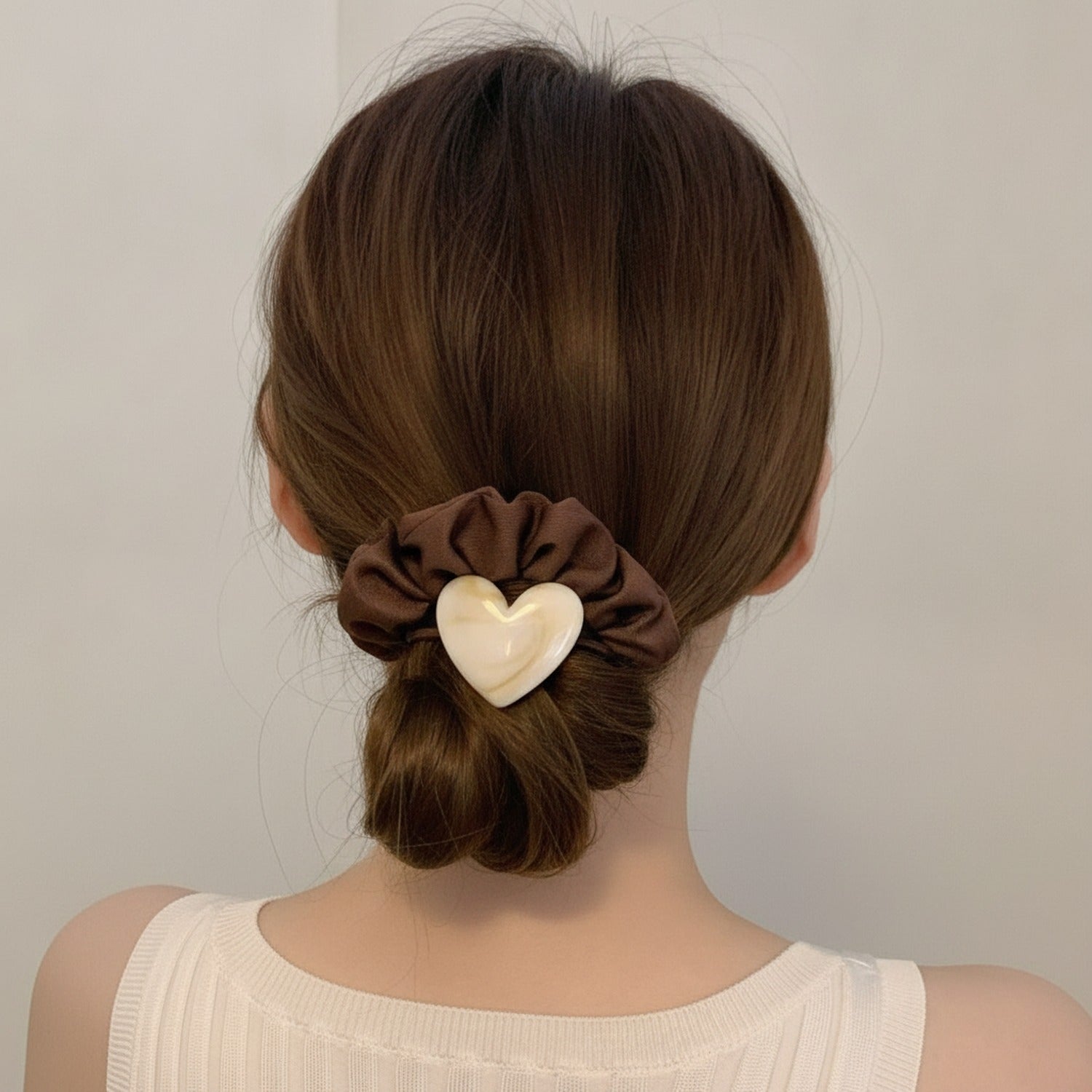 Olive Heart Charm Hair Tie Scrunchie