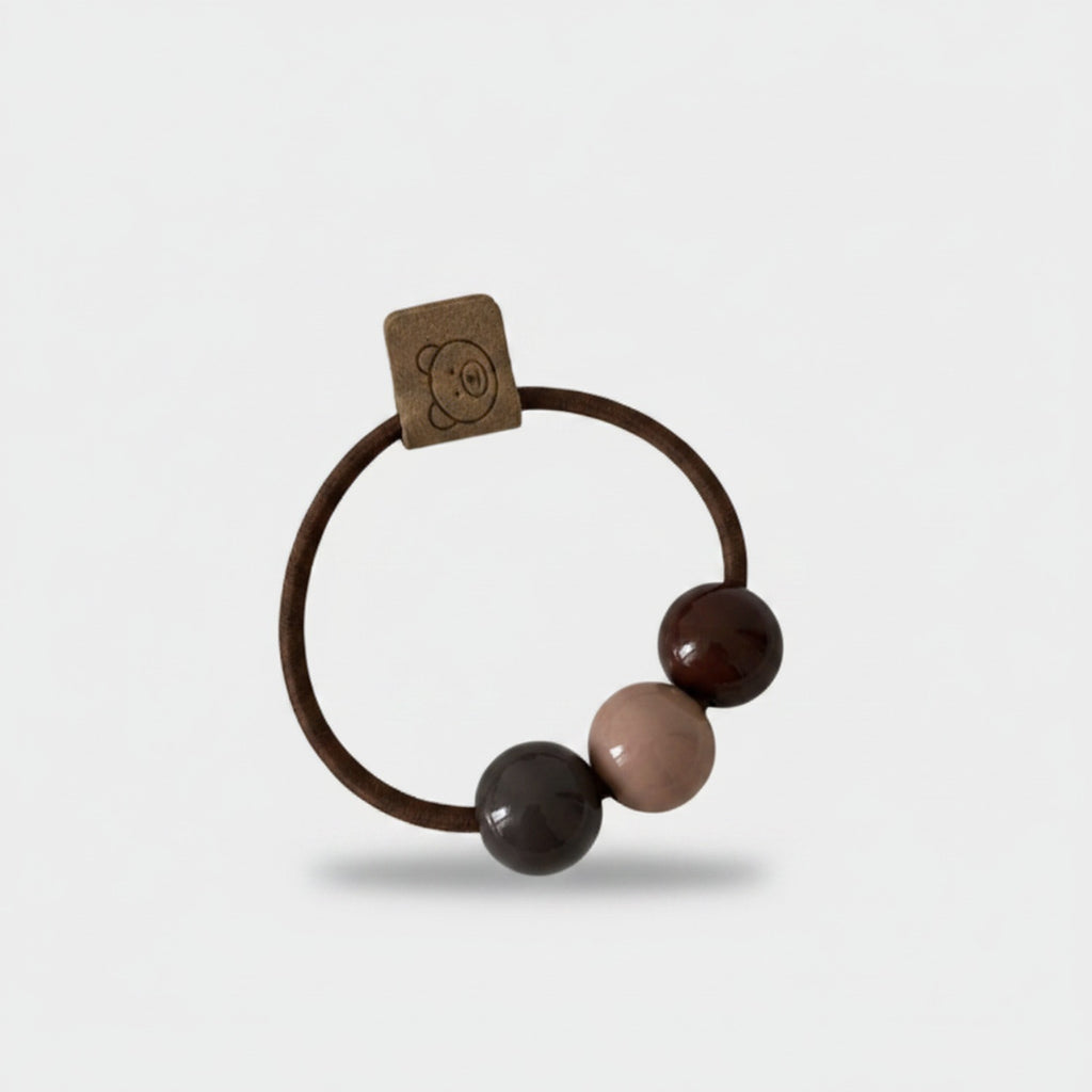 Brown Beaded Hair Tie with Charm Tag