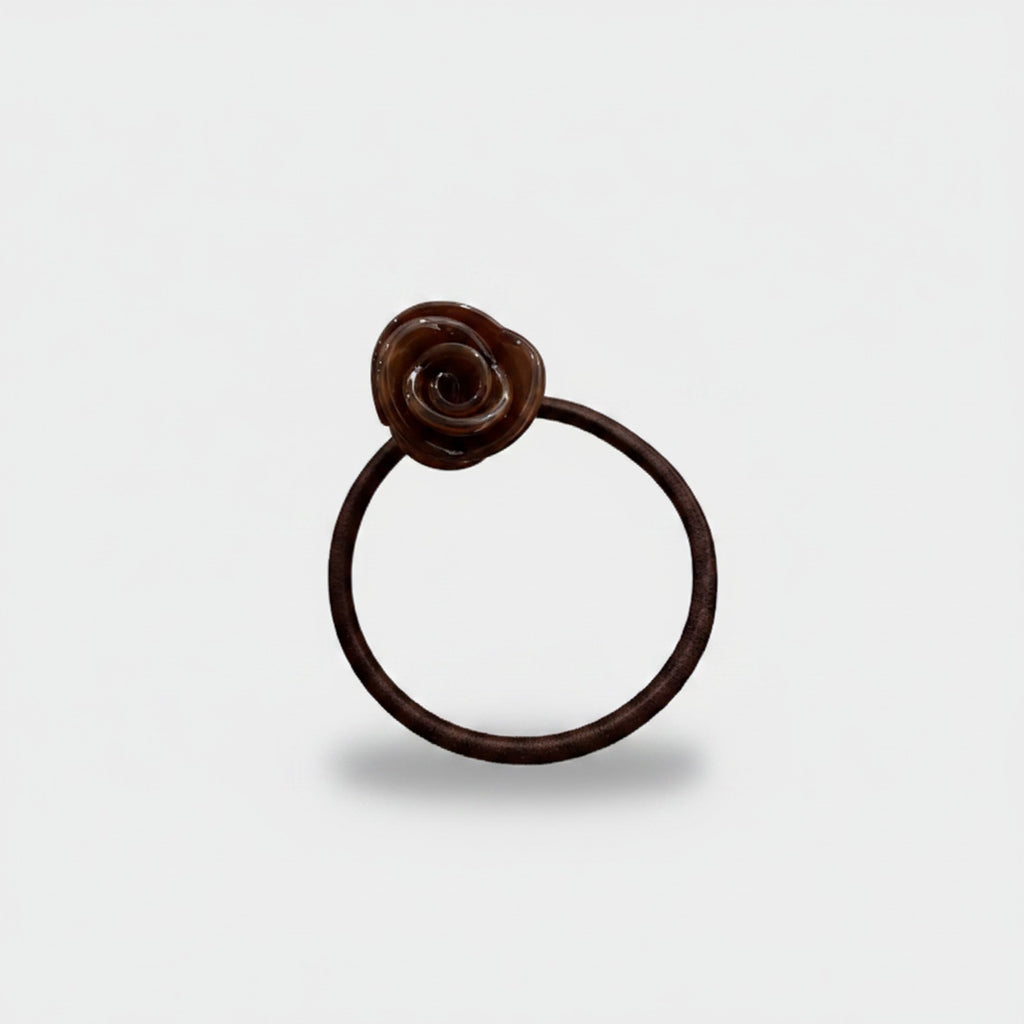 Rose Flower Hair Tie Scrunchie Brown