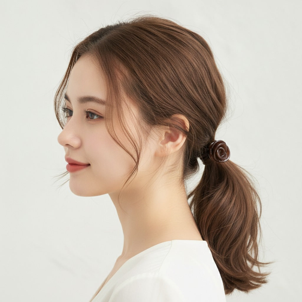 Rose Flower Hair Tie Scrunchie Brown – hair accessories (view 3)