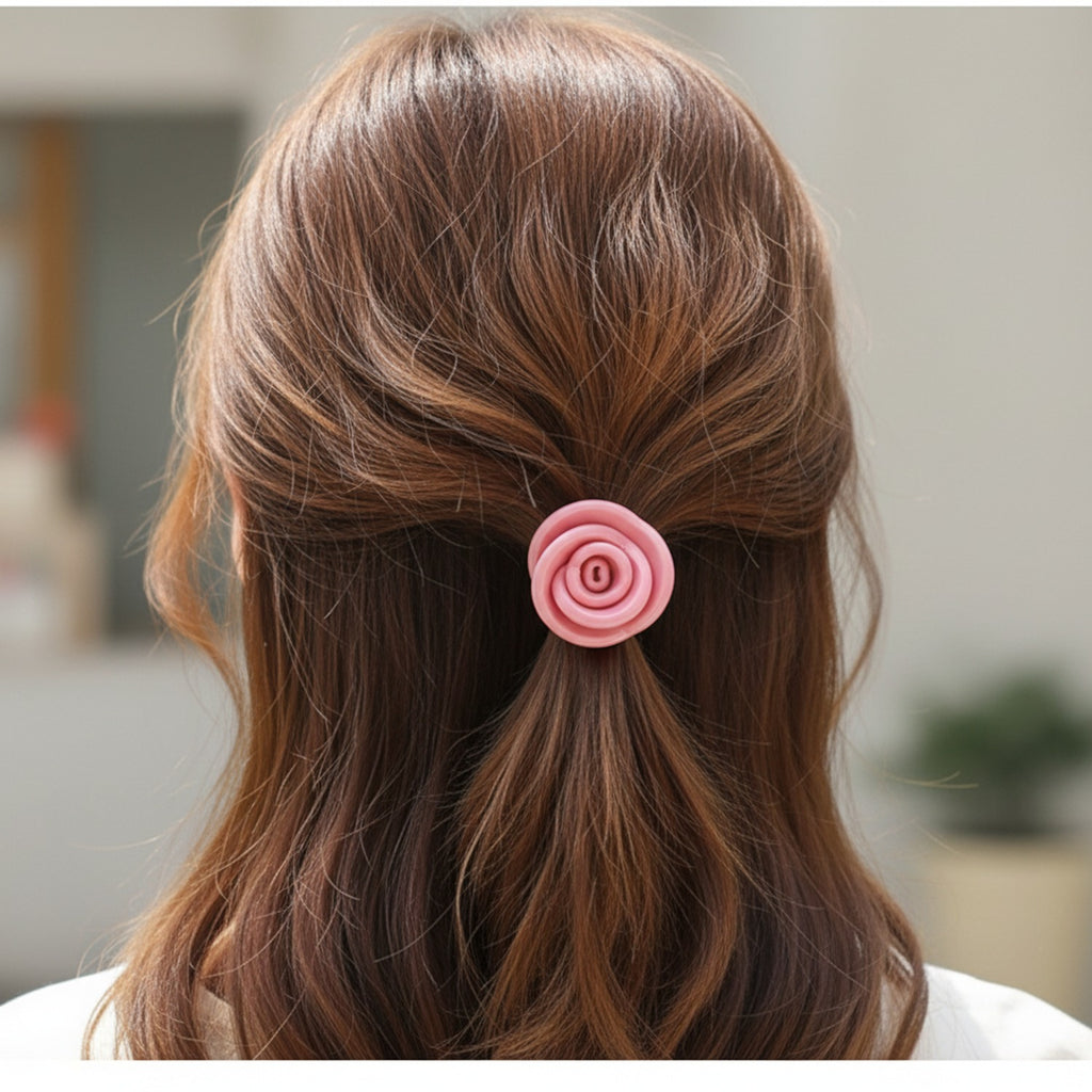 Pink Rose Flower Hair Tie Scrunchie