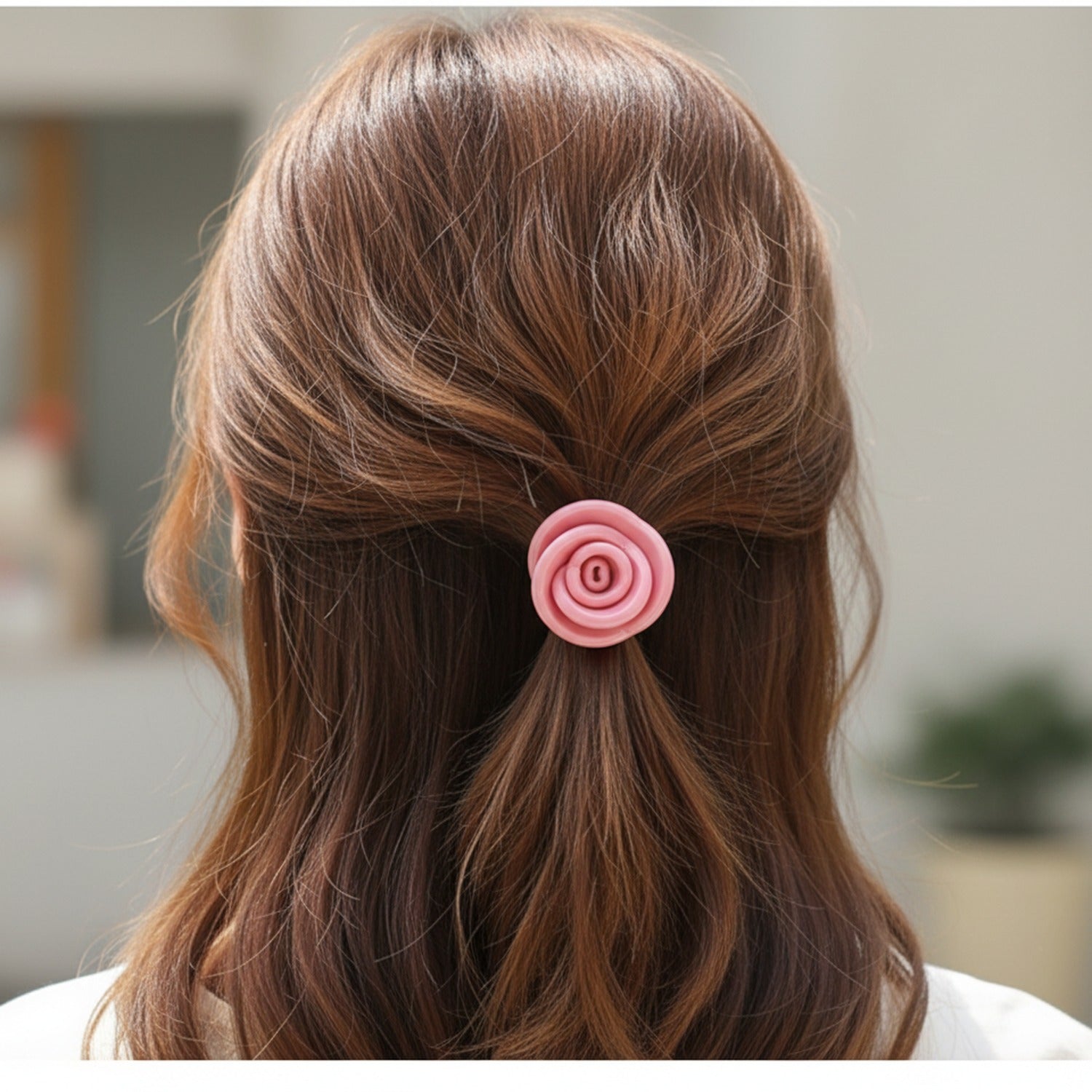 Pink Rose Flower Hair Tie Scrunchie