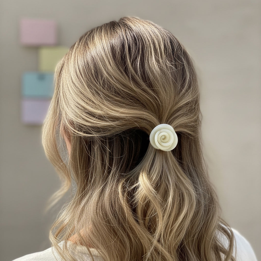 Cream Rose Flower Hair Tie Elastic