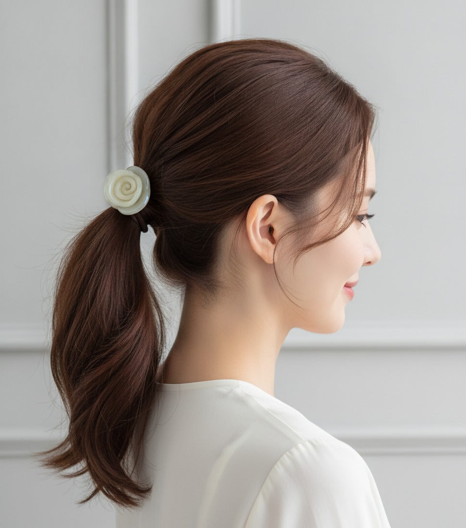Cream Rose Flower Hair Tie Elastic – hair accessories (view 2)