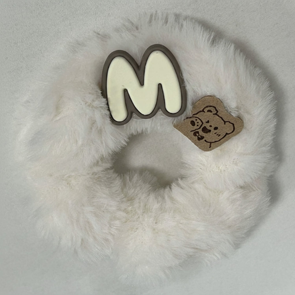 Fluffy White Hair Tie With Bear Charm