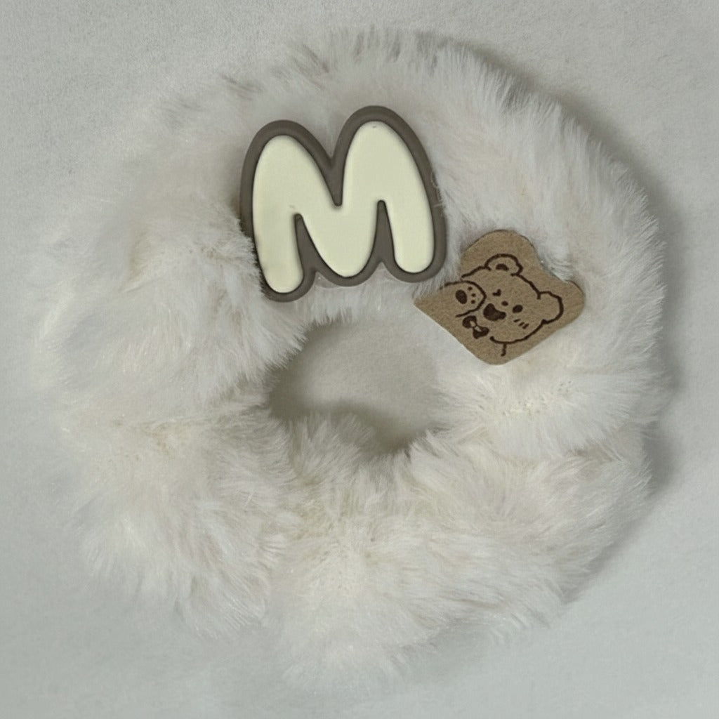 Fluffy White Hair Tie With Bear Charm – hair accessories (view 1)