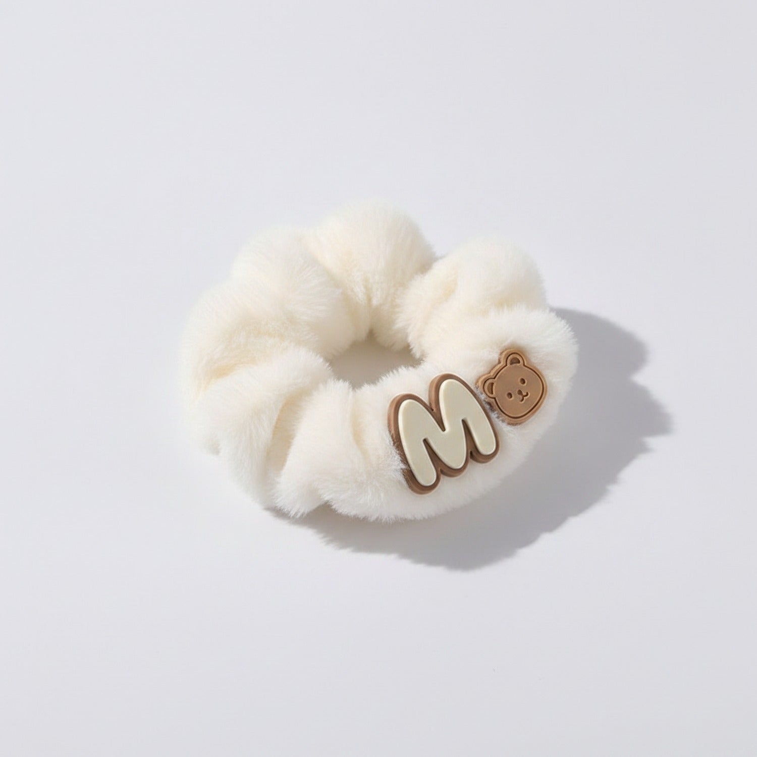 Fluffy White Hair Tie With Bear Charm