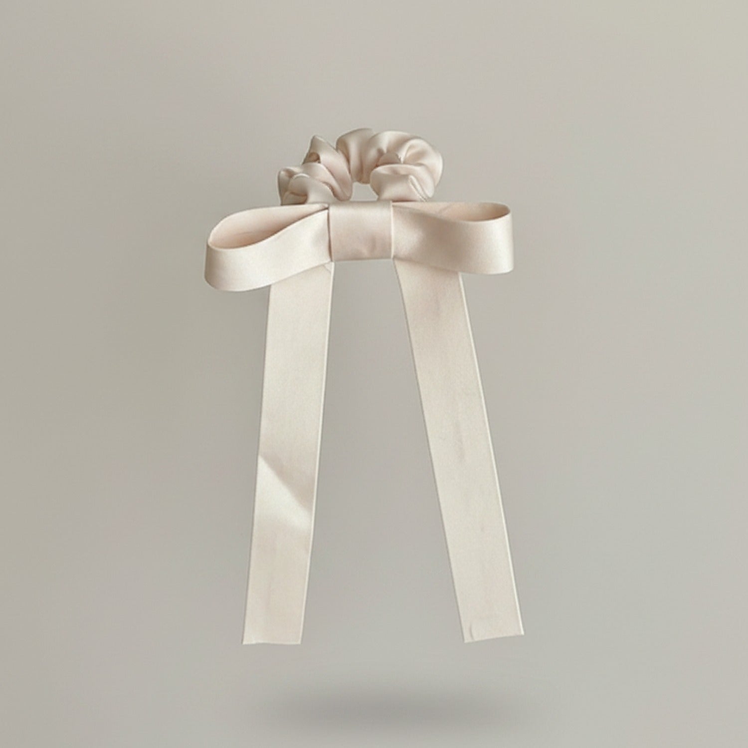 Cream Satin Bow Hair Scrunchie with Ribbon Tails
