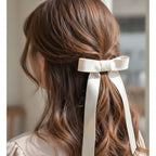 Cream Satin Bow Hair Scrunchie with Ribbon Tails