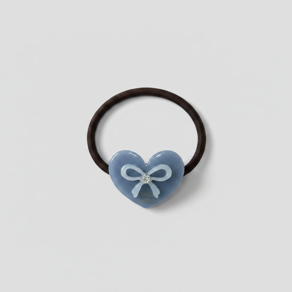 Blue Heart Bow Rhinestone Hair Tie