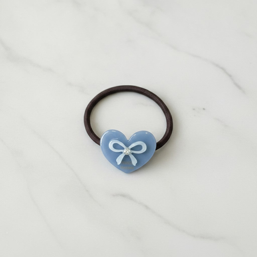 Blue Heart Bow Rhinestone Hair Tie