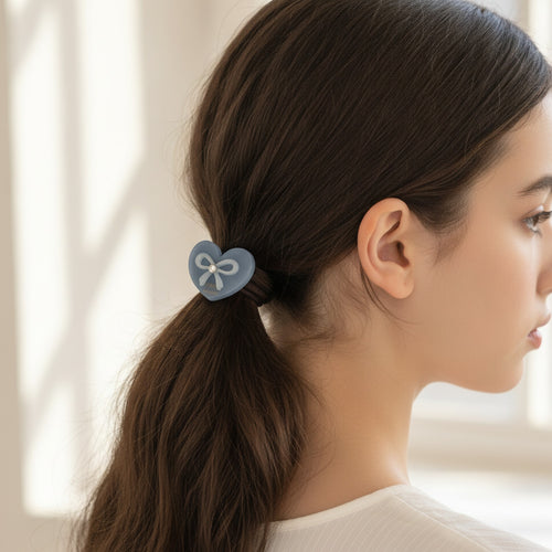 Blue Heart Bow Rhinestone Hair Tie