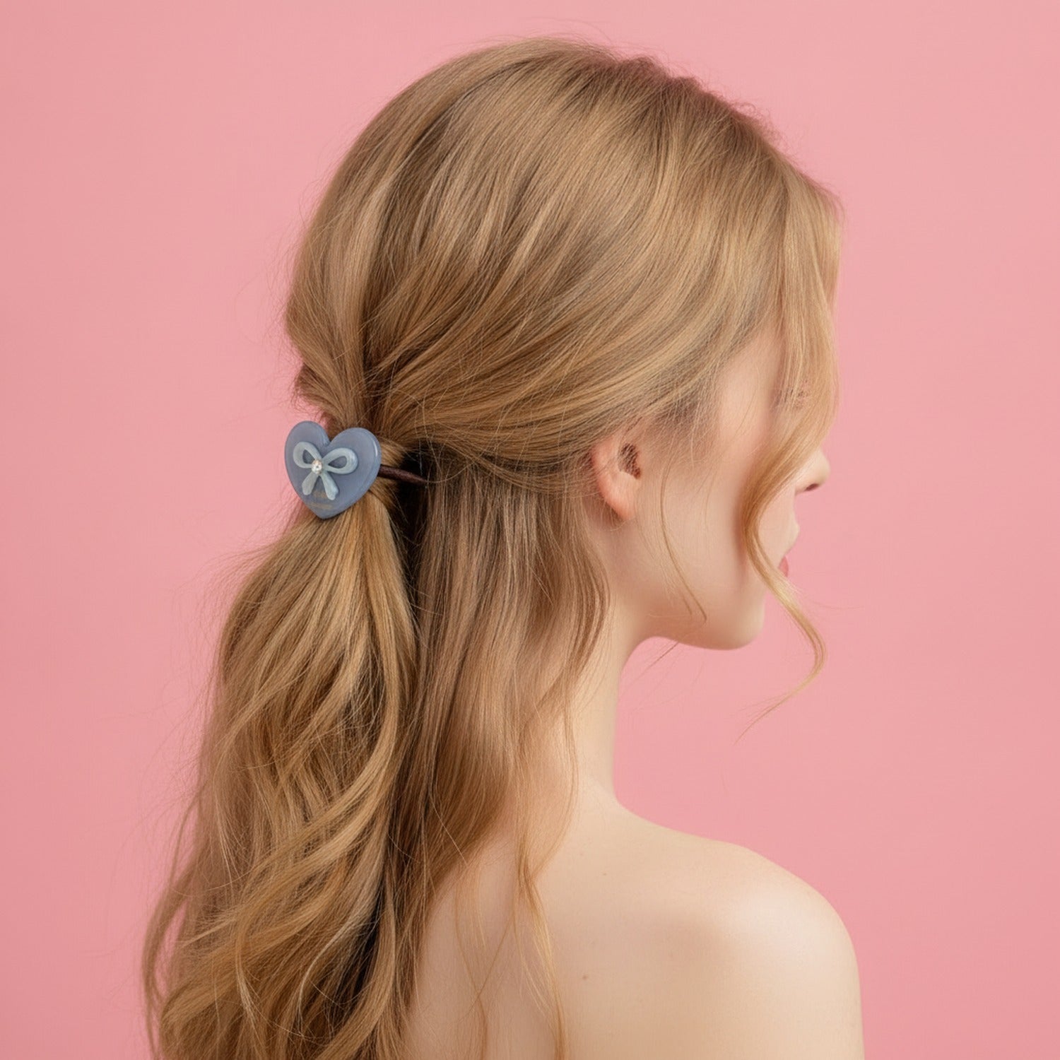 Blue Heart Bow Rhinestone Hair Tie