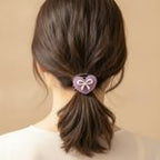 Heart Bow Rhinestone Hair Tie Scrunchie – hair accessories (view 2)