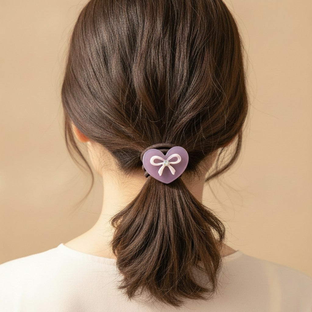 Heart Bow Rhinestone Hair Tie Scrunchie