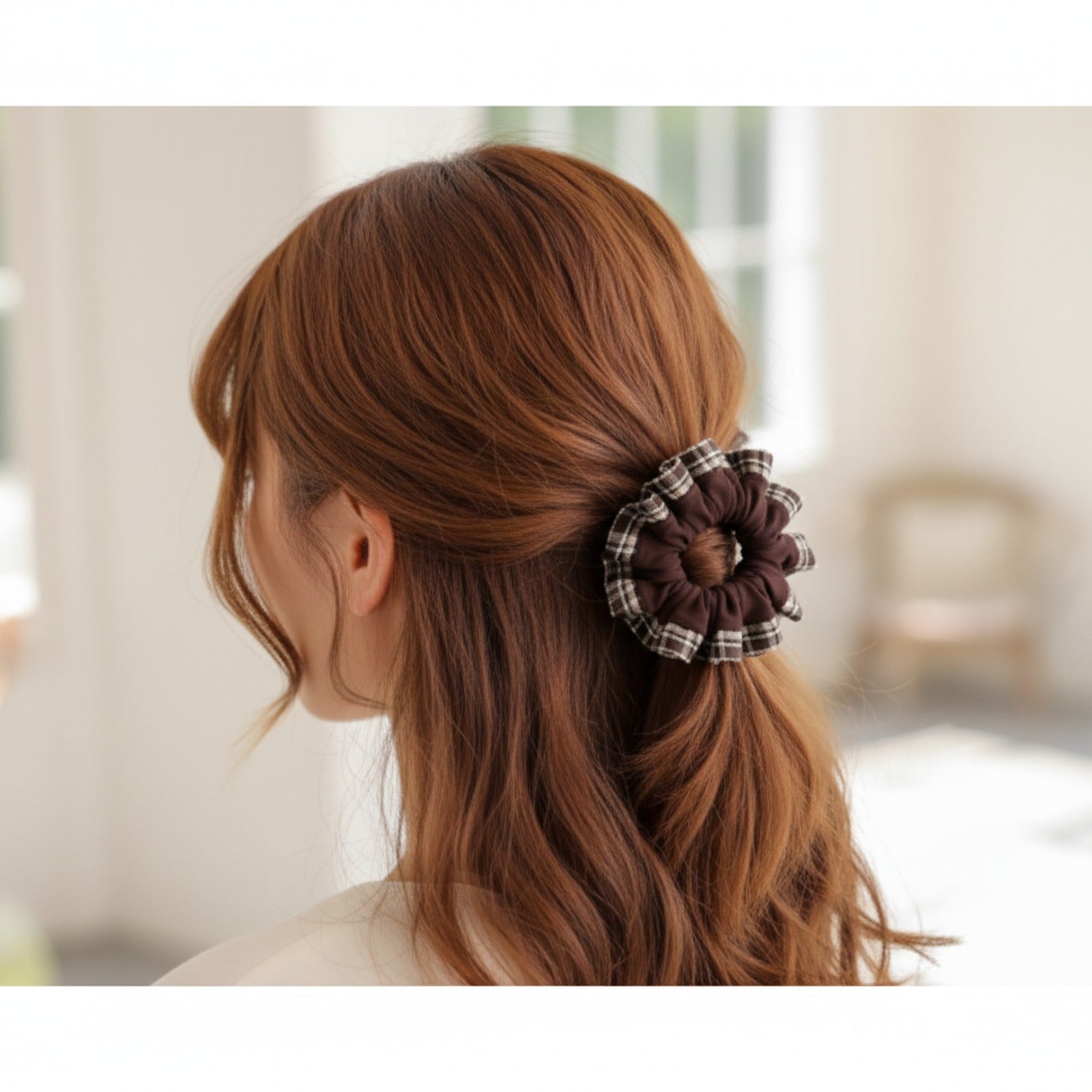 Plaid Scrunchie Brown Checkered Hair Tie