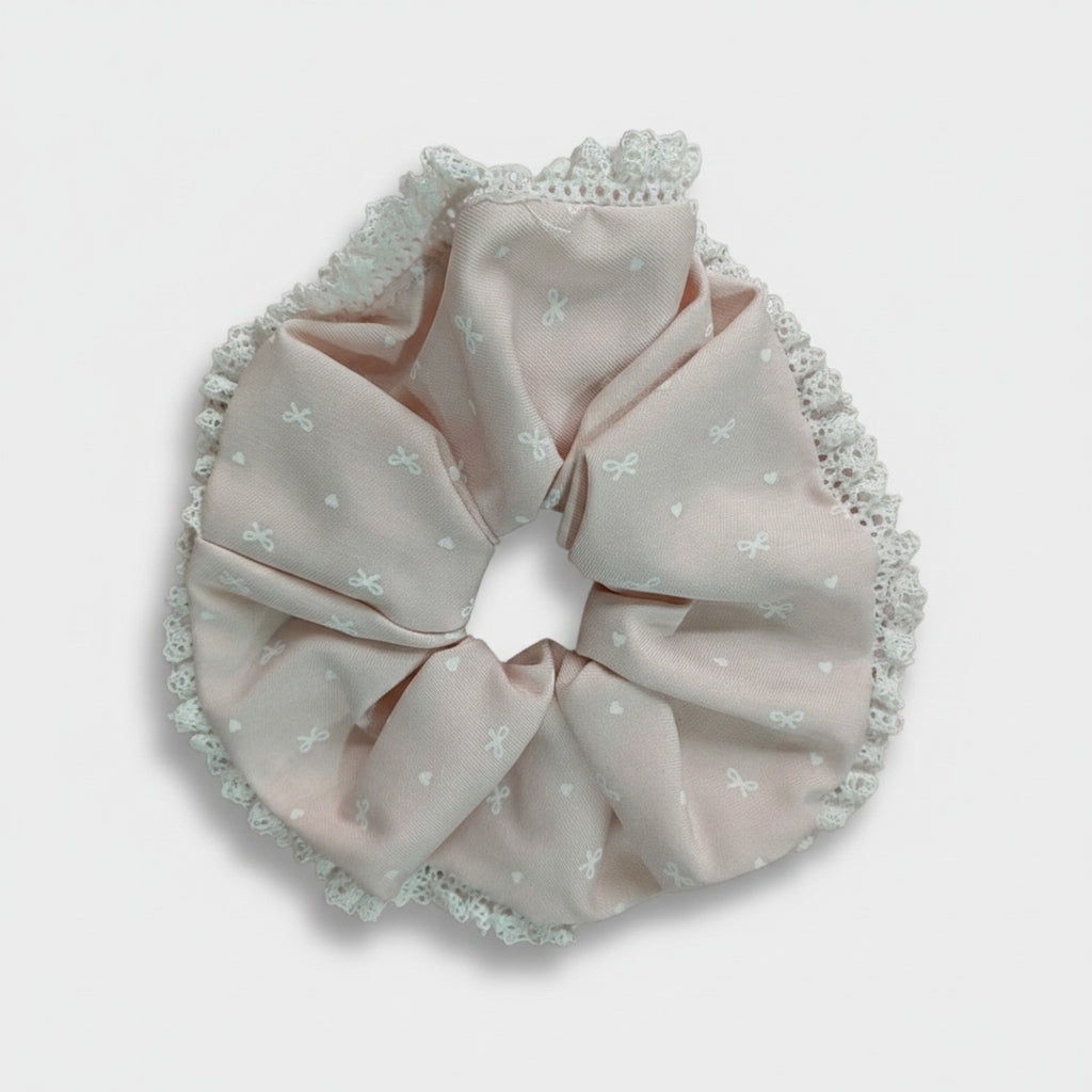 Lace Ruched Scrunchie With Delicate Bow Detail