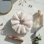Lace Flower Hair Scrunchie Pink And White – hair accessories (view 2)