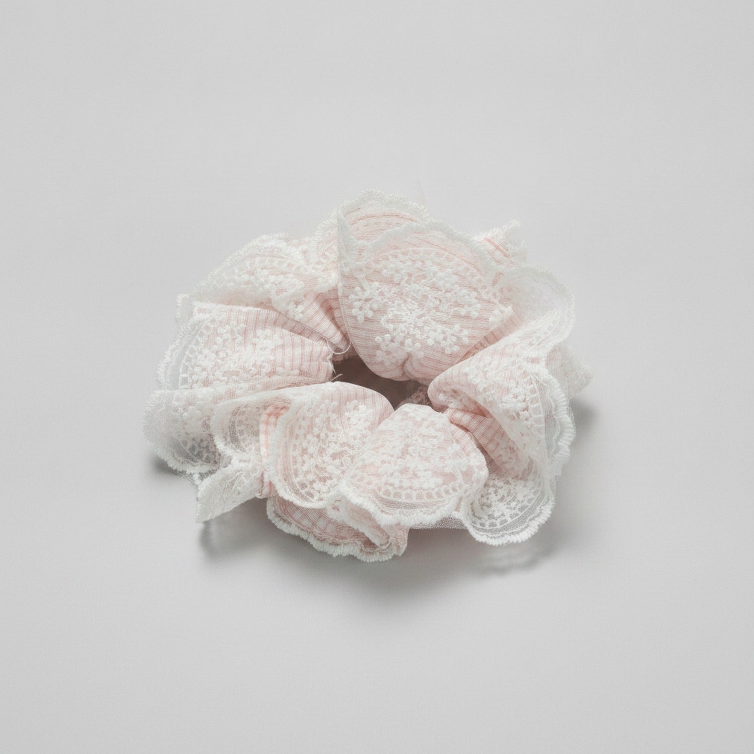 Lace Flower Hair Scrunchie Pink And White