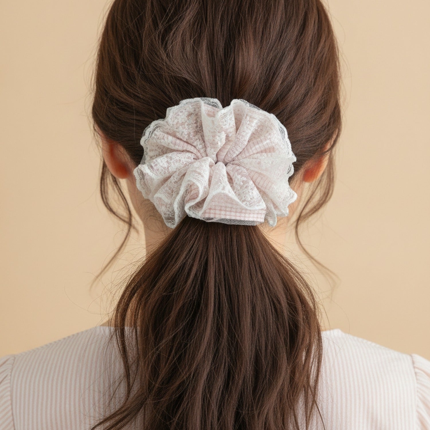 Lace Flower Hair Scrunchie Pink And White