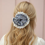 Plaid Scrunchie With Cream Lace Trim