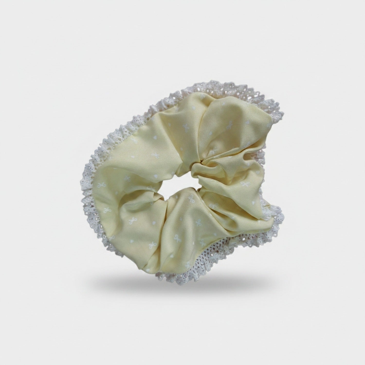 Cream Lace Scrunchie With Pearl Beaded Edge