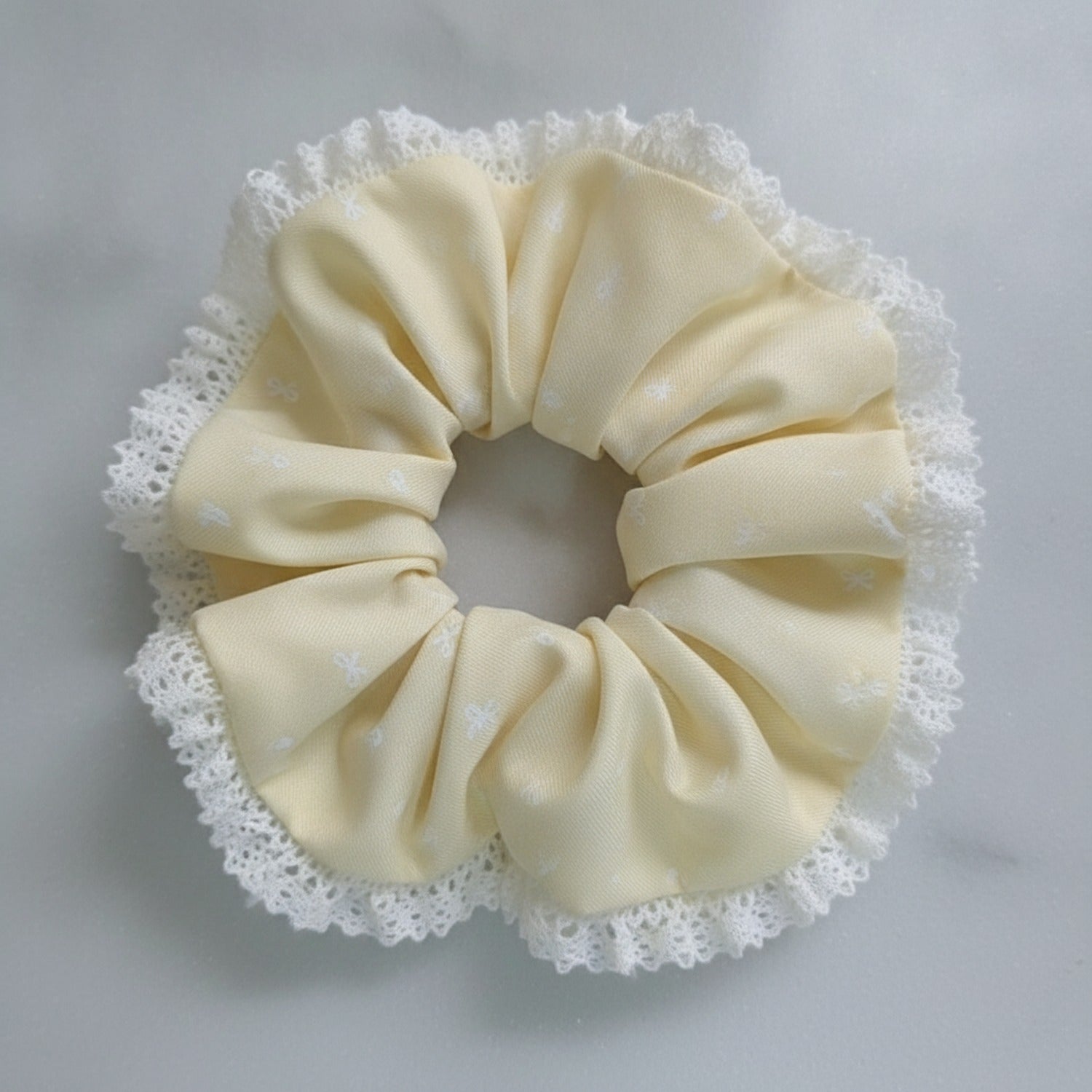 Cream Lace Scrunchie With Pearl Beaded Edge