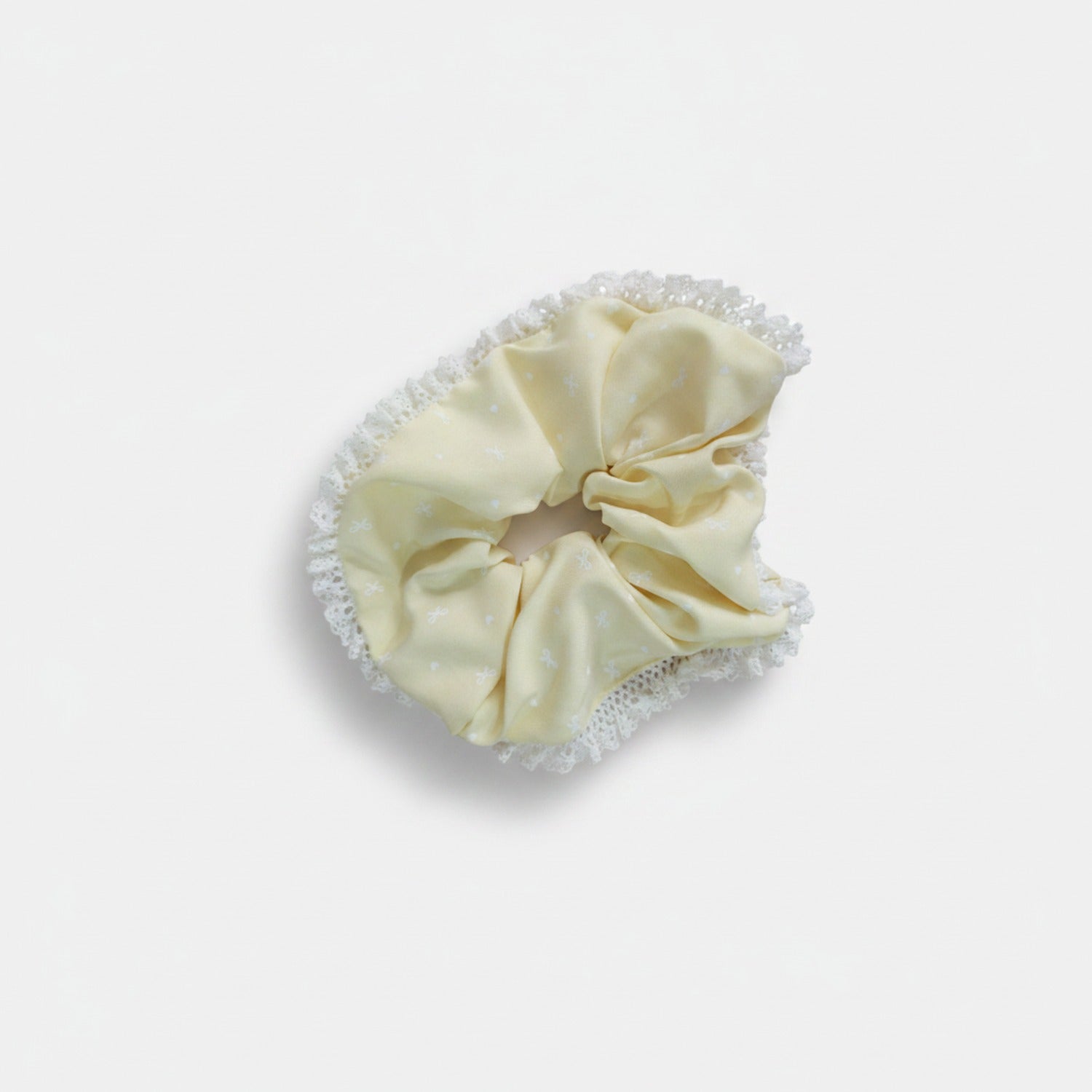 Cream Lace Scrunchie With Pearl Beaded Edge