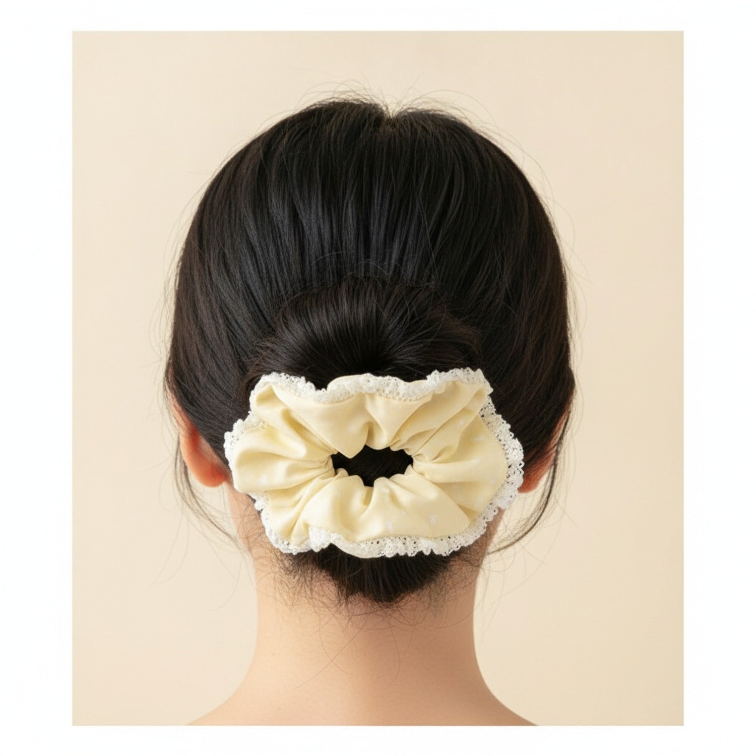 Cream Lace Scrunchie With Pearl Beaded Edge