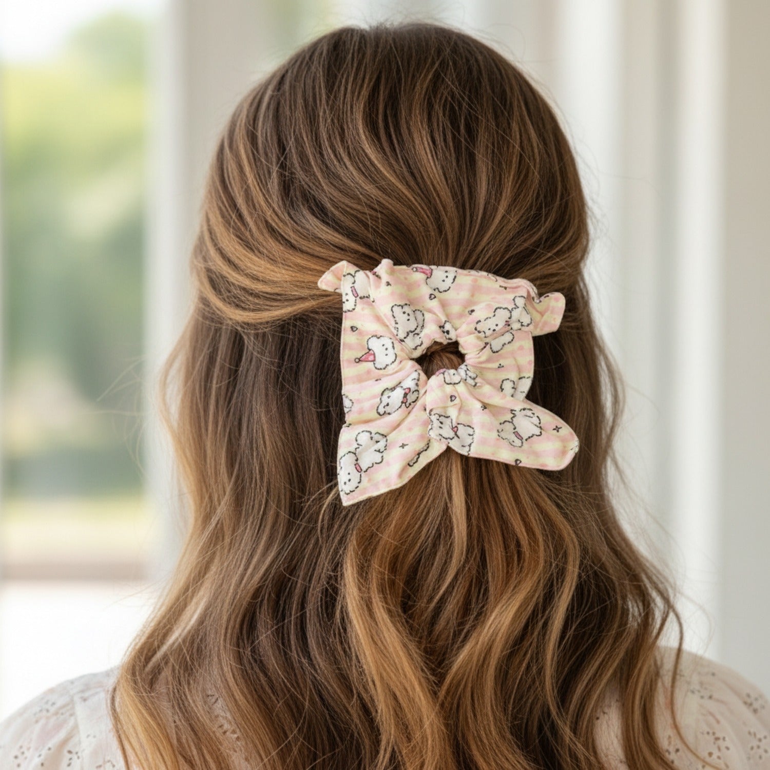 Pastel Cloud Scrunchie With Stars And Hearts