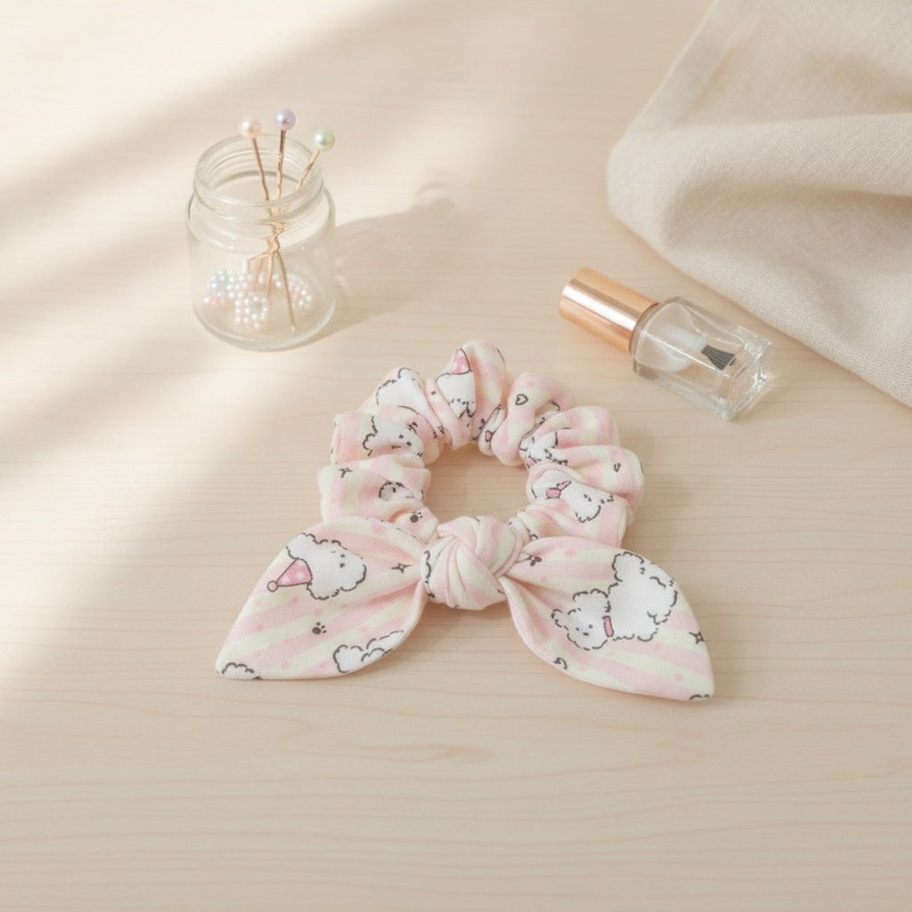 Striped Puppy Print Hair Scrunchie – hair accessories (view 2)