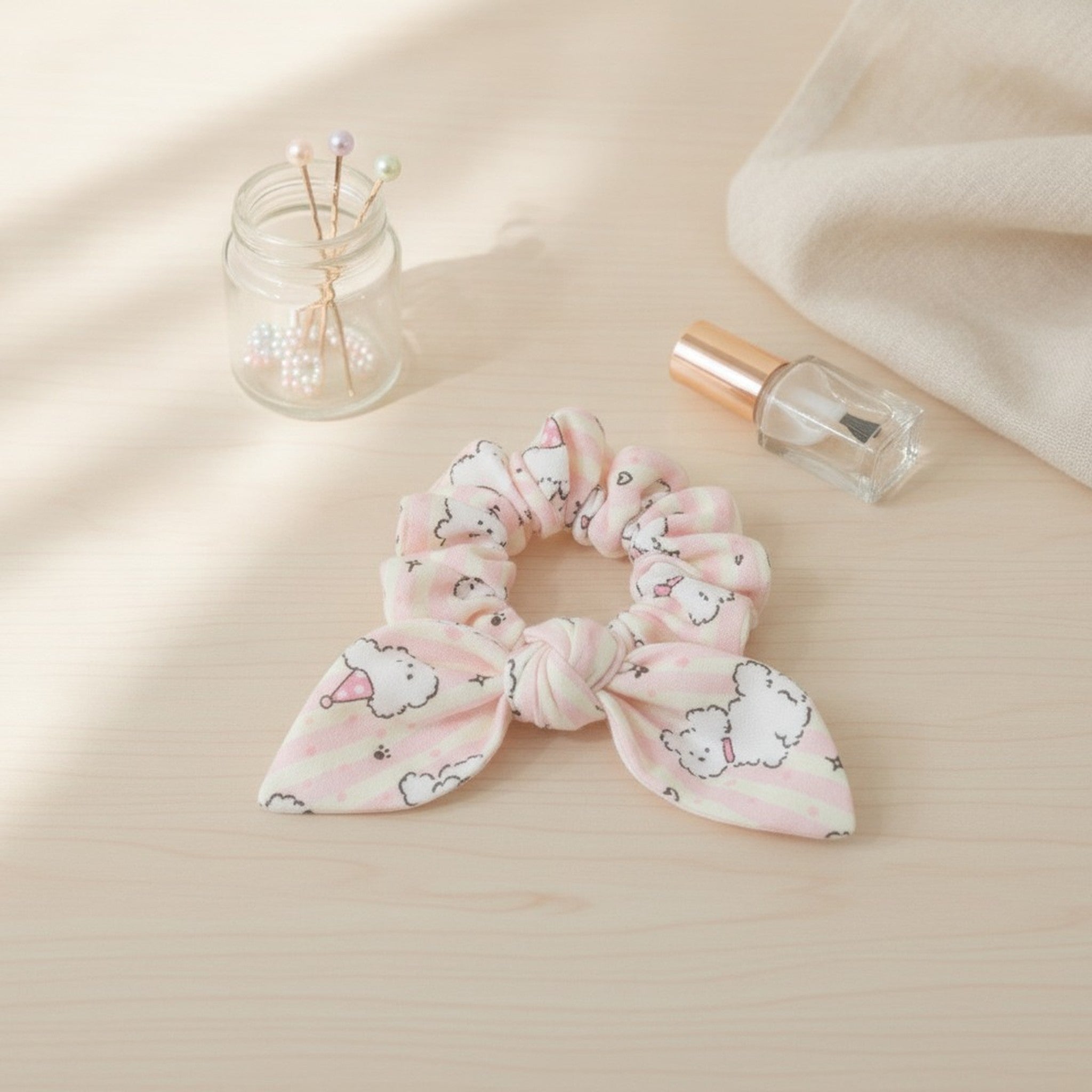 Striped Puppy Print Hair Scrunchie – hair accessories (view 2)