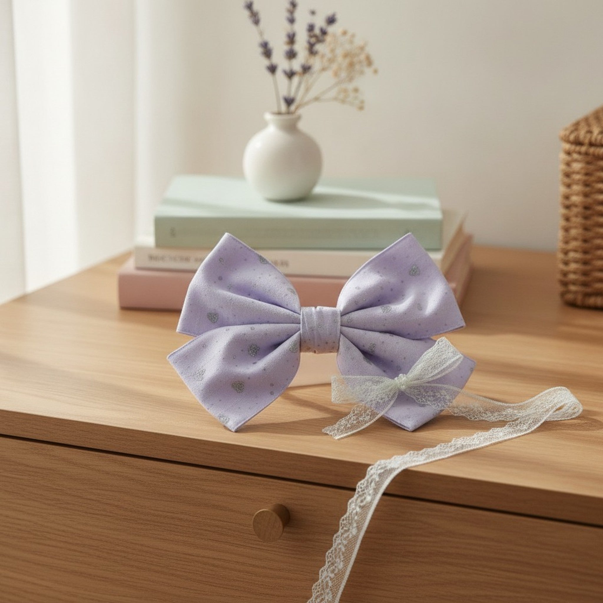 Glitter Heart Hair Bow & Lace Set – hair accessories (view 2)