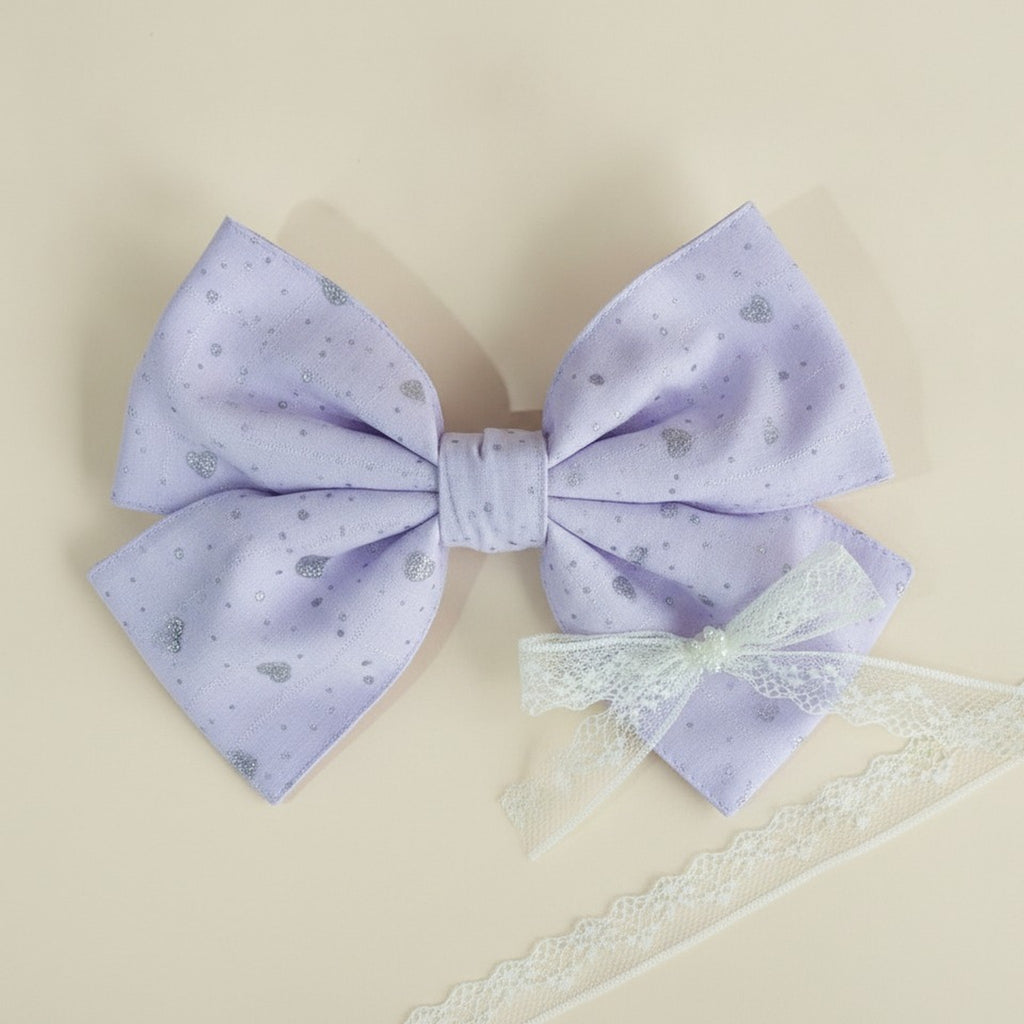 Glitter Heart Hair Bow & Lace Set – hair accessories (view 1)