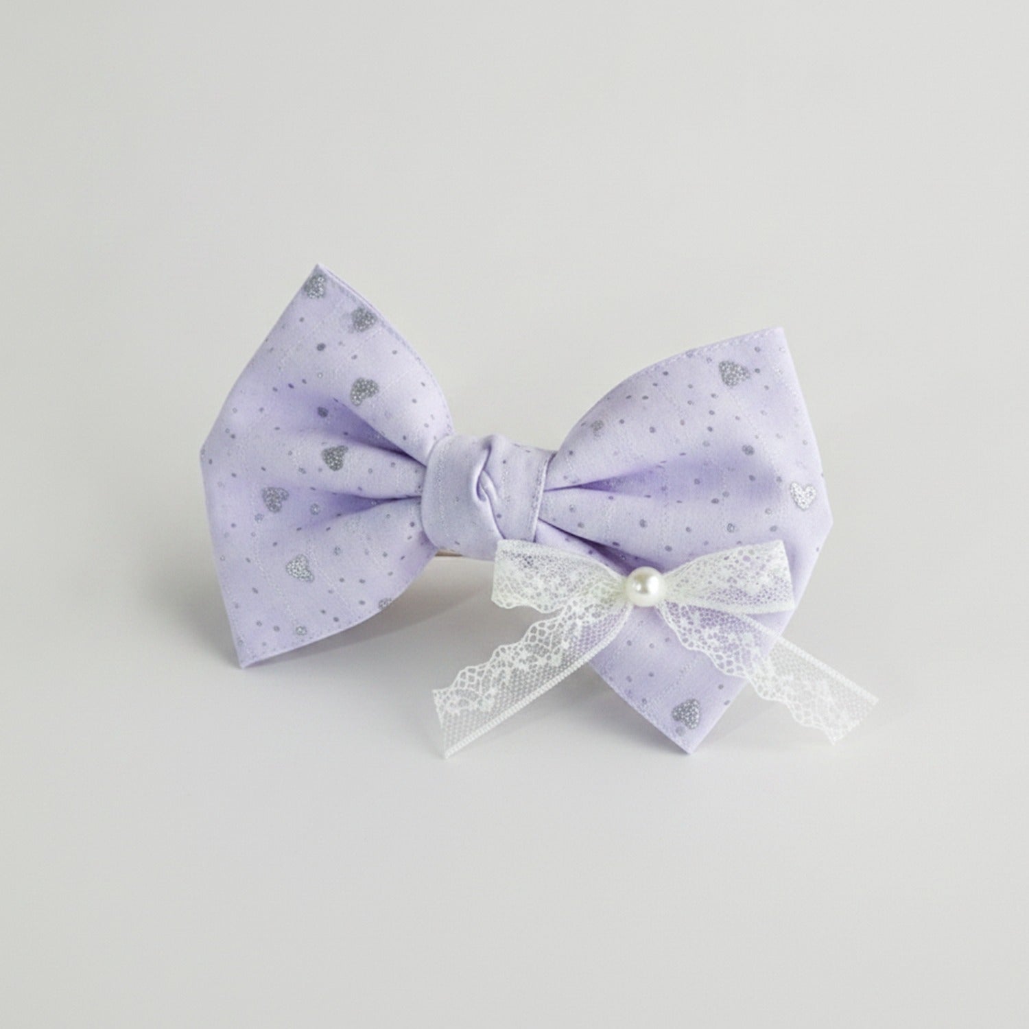 Lavender Glitter Bow Hair Clip With Lace Trim