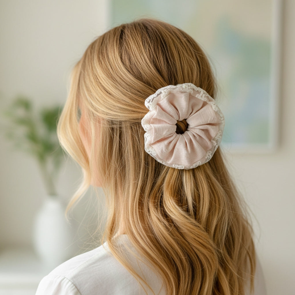 Lace Silk Scrunchie With Pearl Details