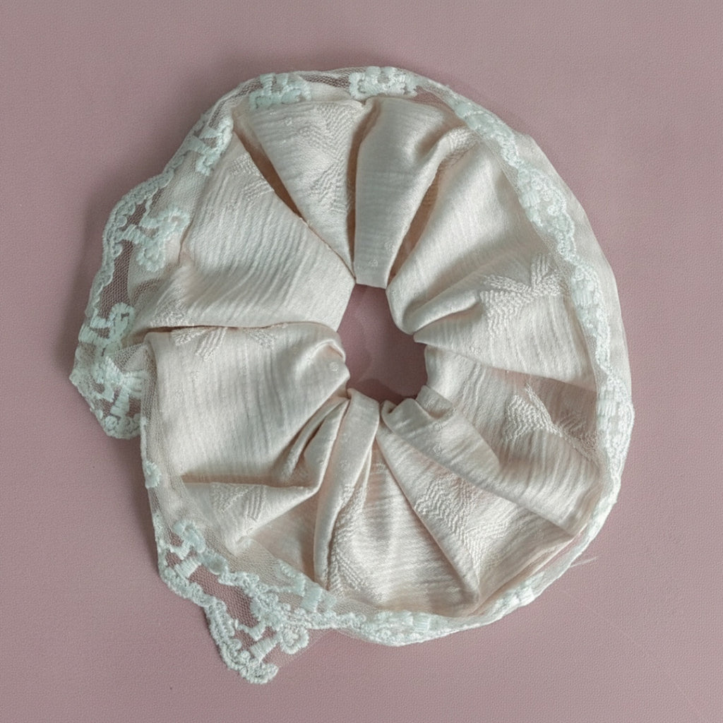 Lace Silk Scrunchie With Pearl Details – hair accessories (view 2)